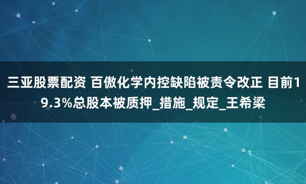 三亚股票配资 百傲化学内控缺陷被责令改正 目前19.3%总股本被质押_措施_规定_王希梁